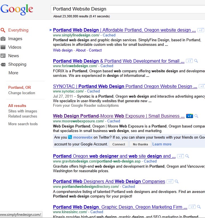 Portland Web Design Search - Incorrect Results